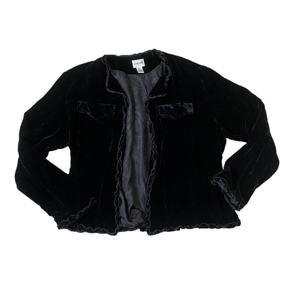 Chico’s Silk Blend Velvet Cardigan Style Jacket With Ruffle Detail - Picture 1 of 14
